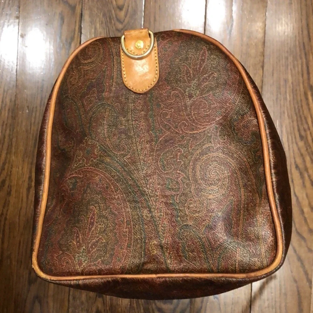 ETRO MILANO Paisley Coated Canvas Vachetta Leather Boston Shoulder Weekend Bag